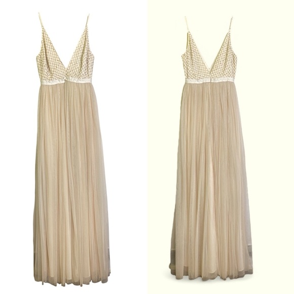 Needle & Thread Plunge V-Tulle Maxi in Cream &‎ Dust Sz 4 - Picture 3 of 9